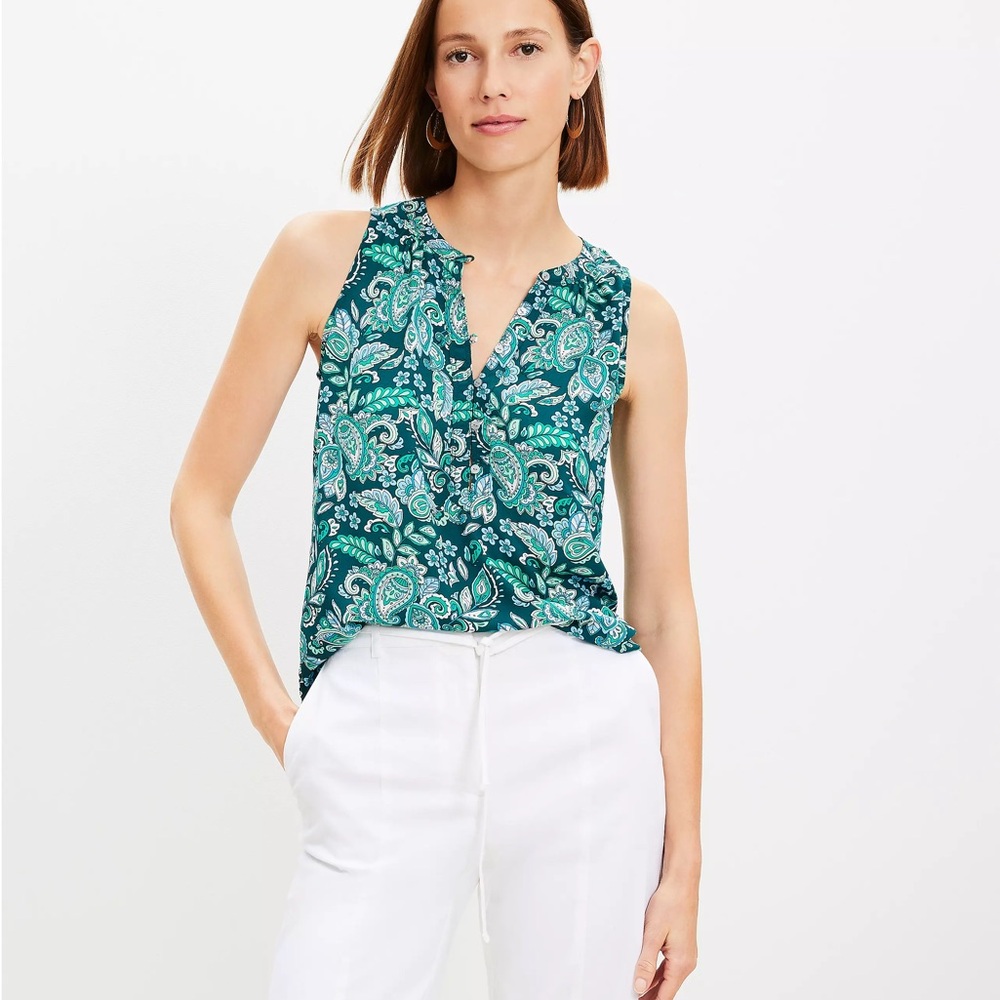 LOFT 
Paisley Henley Mixed Media Shell